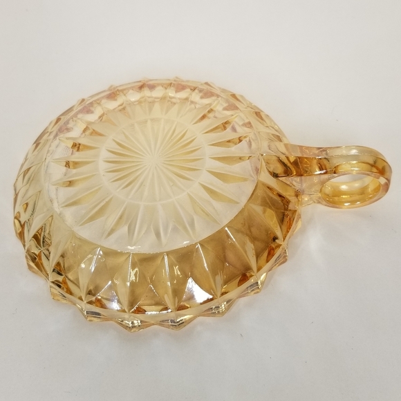 Vintage Jeanette Glass Amber Orange Peach Windsor Candy Dish Carnival Glass 5" - Picture 4 of 7